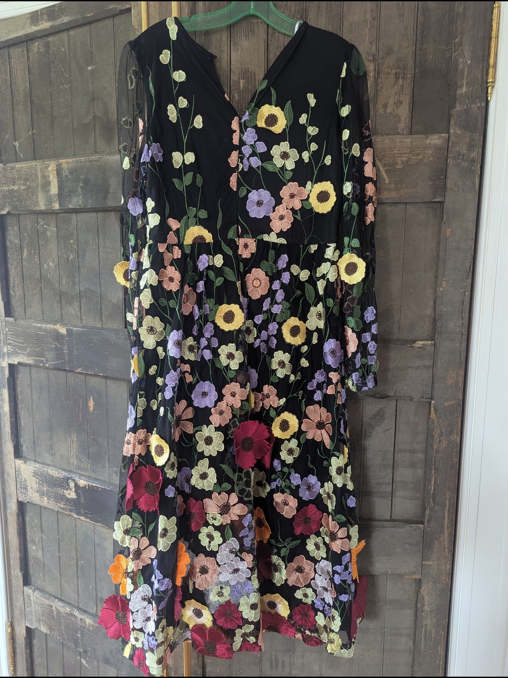 Lulu's Black Mesh Midi Dress with Multicolor Floral Embroidery - Picture 2 of 5